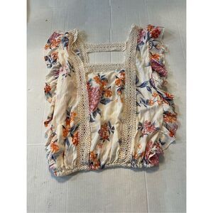 ANGIE Womens Blouse Small floral  pullover flutter flow NWT